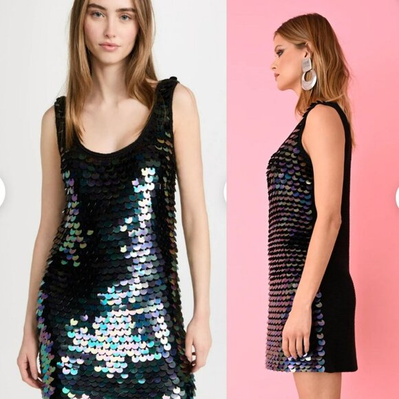 JoosTricot Black Rainbow Sequin Crochet Mini Rave Dress Retro Y2K Mermaid Disco - Picture 11 of 11